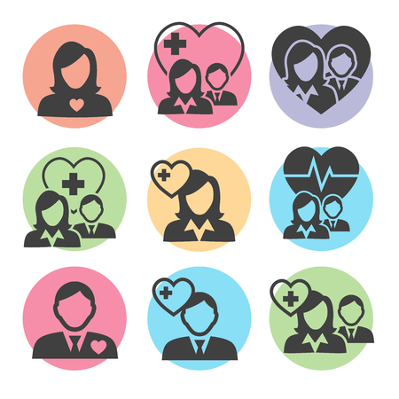 Medical Healthcare Icons with People Figures and Heart, EKG, and Doctor Symbolsのイラスト素材