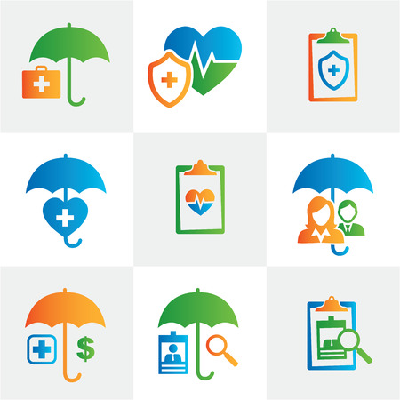 Medical Healthcare Insurance Icons with People Figures and Heart, EKG, and Insured Symbolsのイラスト素材