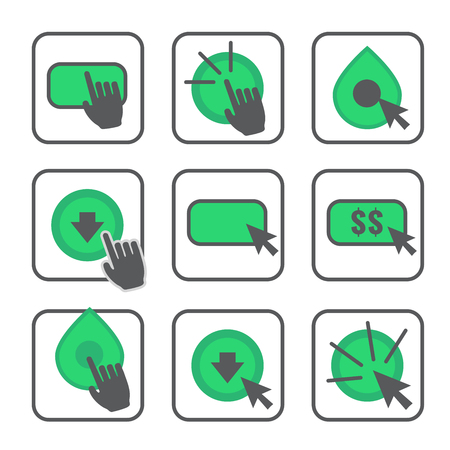Call to Action Icon Graphics with Buttons, Clicking Hand and Pointers, and Dollar Signsのイラスト素材