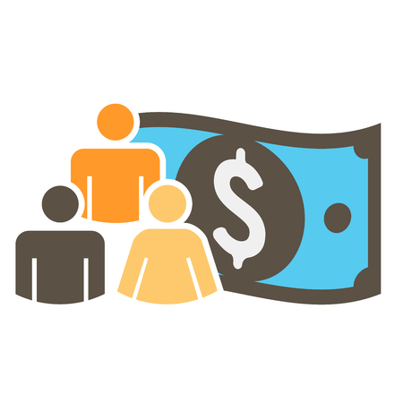 People Working Together to Fund Different Online Ideas with Money Icon Setのイラスト素材