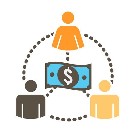 People Working Together to Fund Different Online Ideas with Money Icon Setのイラスト素材