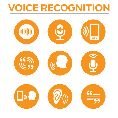 Voiceover or Voice Command Icon with Sound Wave Images Set - solidのイラスト素材