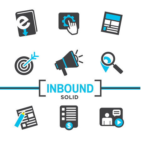 Inbound Marketing Vector Icons with growth, roi, call to action, seo, lead conversion, social media, attract, brand engagement, promoters, campaign, smmのイラスト素材