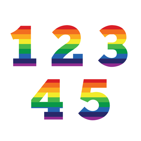 Set of 5 numbers with rainbow stripes - gay equalityのイラスト素材
