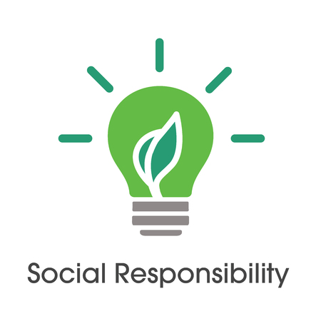 Social Responsibility Solid Icon Set with bulb and leaf