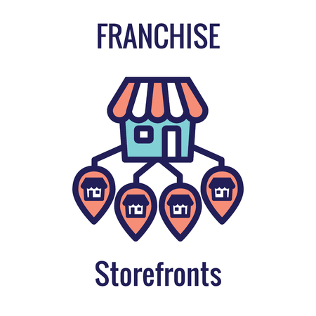 Franchise Icon with Home Office, corporate Headquarters - Franchisee Icon Imagesのイラスト素材