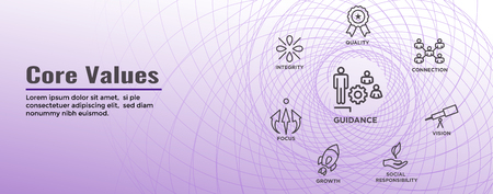 Core Values Web Header Banner image w Integrity, Mission, etc Icon Setのイラスト素材