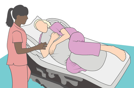 Pregnant woman in hospital w labor support pillowのイラスト素材