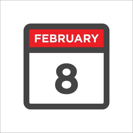 February 8 calendar icon with day and monthのイラスト素材