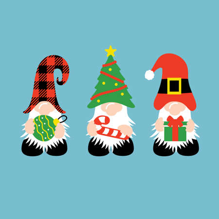 Christmas Gnomes with candy cane, gift, and ornamentのイラスト素材