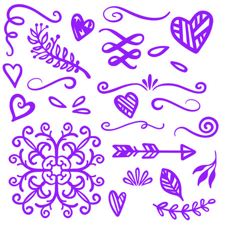 Purple Swirls Swoosh Marks with Vector Hand Drawn Highlighter Accent Line Workのイラスト素材