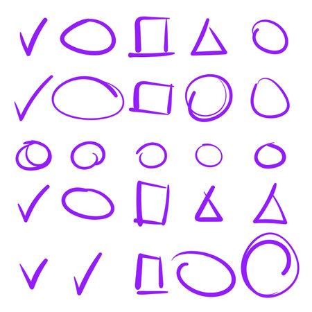 Purple Swirls Swoosh Marks with Vector Hand Drawn Highlighter Accent Line Workのイラスト素材