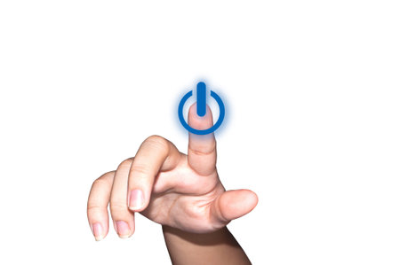 Hand pressing ON/OFF button