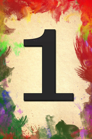 Number one watercolor on vintage paper