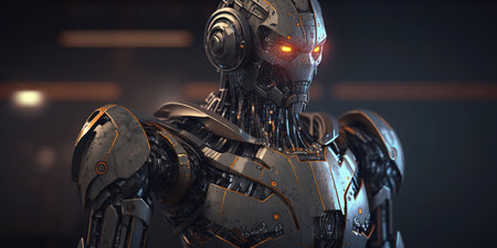 Cyborg in the dark. 3D illustration. 3D rendering.の素材