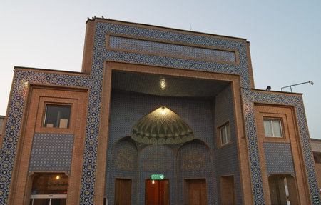 The holy shrine in Qom city of Iran. The tiles of blue mosque.