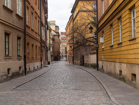 Warsaw/Poland. Streets of capital during coronavirus pandemic, usually very crowded with people or cars, now almost empty. Old Town.のeditorial素材