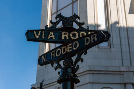 Los Angeles/California/USA. Rodeo Drive Sign in Hollywood, Los Angeles, California. Via Rodeo means Rodeo Drive or road.のeditorial素材
