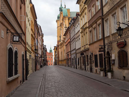 Warsaw/Poland. Streets of capital during coronavirus pandemic, usually very crowded with people or cars, now almost empty. Old Townのeditorial素材