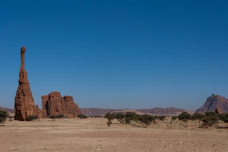 Natural rock formations, sandstone pilar, Chad, Africaの写真素材