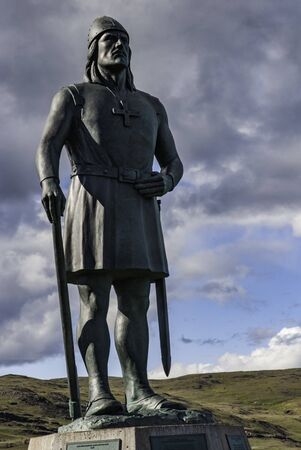 Statue of Eric the Red in Narsarsuaq, Greenland. Bronze statue above the city.の写真素材