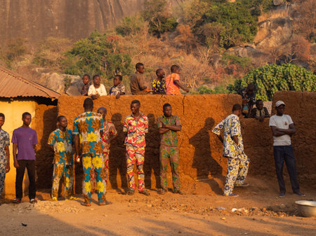Dassa, Benin - 31/12/2019 - Ceremonial mask dance, Egungun, voodoo, Africa