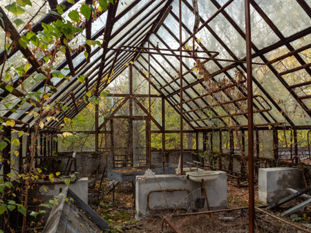 Decaying and abandoned greenhouse in ghost town Pripyat. Chernobyl Exclusion Zone. Ukraineの写真素材