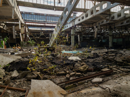 Damaged Roof in Jupiter Factory, Chernobyl Exclusion Zone. Ukraine