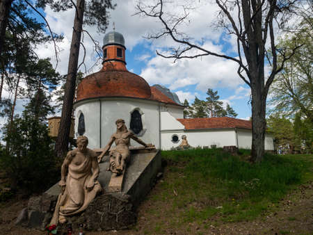 Wiele/Poland - 15.05.2020. Chapel being part of the Way of the Cross, surrounded by the forest. Wiele, Kaszuby, Poland. Early spring.のeditorial素材