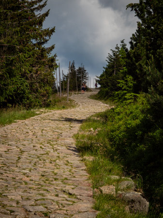 Karpacz / Poland - 24/07/2020. People on the mountain trail, Karkonosze National Parkのeditorial素材