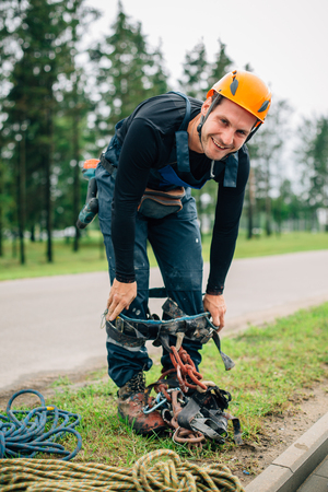 Industrial alpinist preparing to the workの写真素材