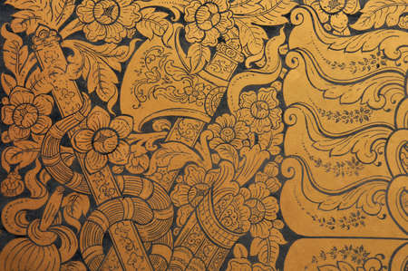Traditional Thai art on wall Grand Palace Bangkok Thailandの写真素材