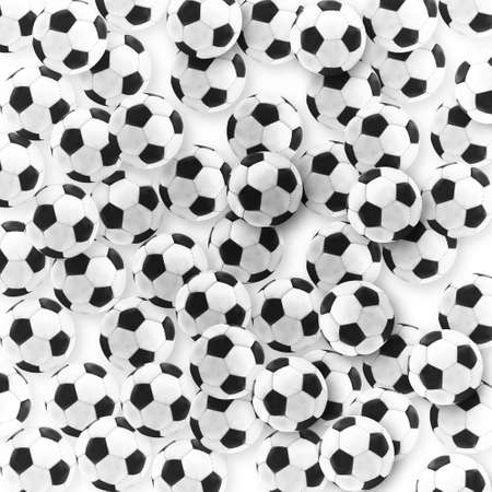 Many soccer balls on white backgroundの写真素材