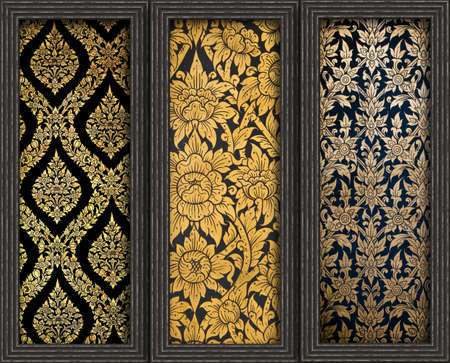 Old Wood frame with Thai art background on wallの写真素材