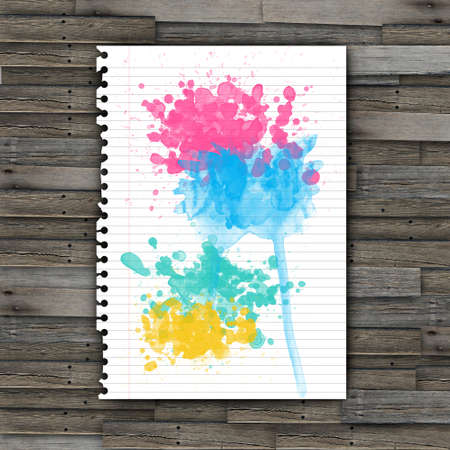 Water color paper on wooden texture backgroundの写真素材
