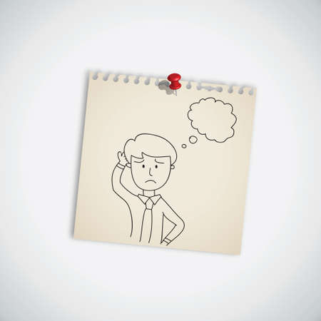 Hand Drawn Businessman Thinking on Note Paper Vectorのイラスト素材