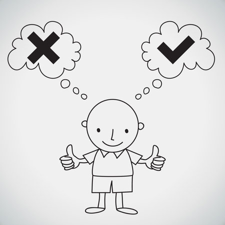 Person Thinking Which Have Right And Wrong Symbols Vector Royalty
