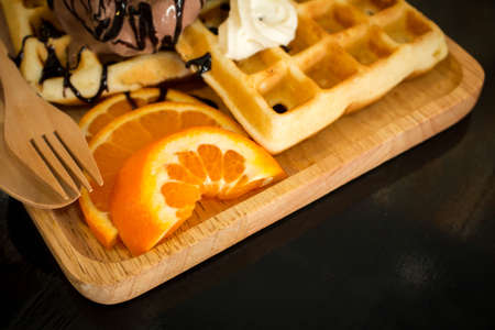 Honeycomb candy and ice creamの写真素材