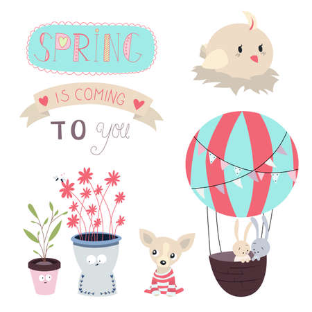 Set of illustrations and graphic elements on the theme of Spring.のイラスト素材