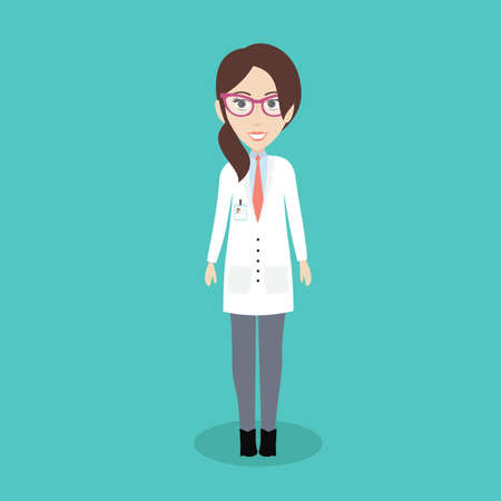 Vector Flat Illustration of a Smiling Female Doctor with Glasses.のイラスト素材