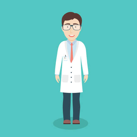 Vector Flat Illustration of a Smiling Male Doctor with Glasses.のイラスト素材