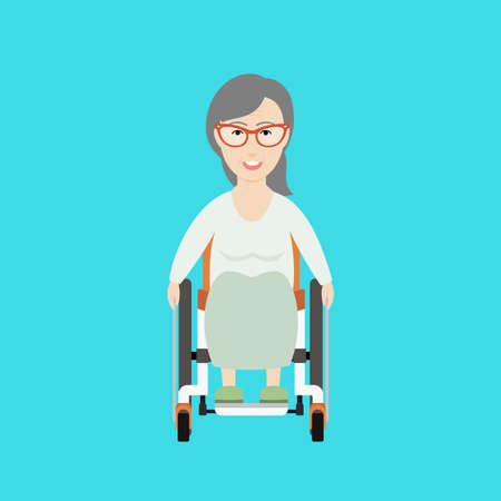 Vector Flat Illustration of an Old Woman on a Wheelchair.のイラスト素材
