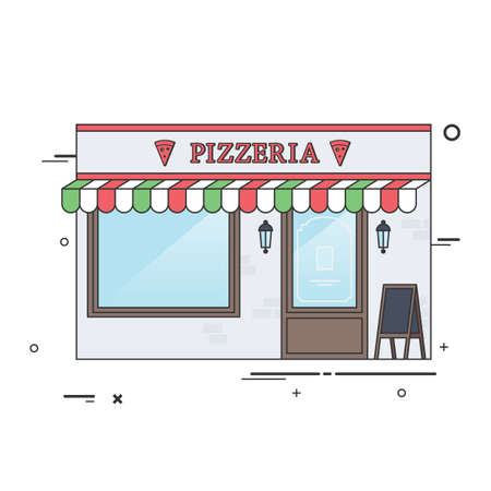Vector Flat Illustration of the Italian Pizzeria or Restaurant. Ideal for Restaurant Business Web Publications and Graphic Design.のイラスト素材