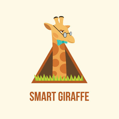 Vector Flat Illustration of Cute Giraffe with Glasses.のイラスト素材
