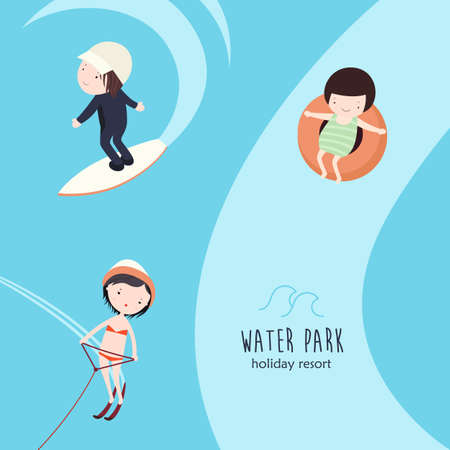 Set of Water Park Activities Illustrations.のイラスト素材
