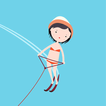 Illustration of a Happy Young Asian Woman on Water Ski.のイラスト素材