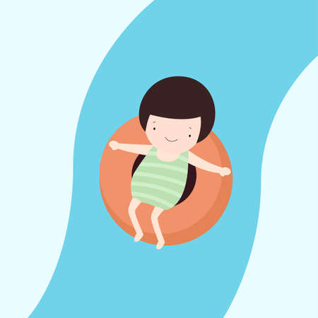 Illustration of a Young Asian Girl Riding a Water Slide Sledgeのイラスト素材