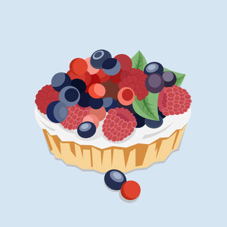 Flat Illustration of a Pie with Berries and Cream.のイラスト素材