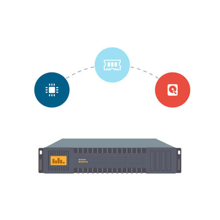 Flat Illustration of a Server Unit with Round Iconsのイラスト素材