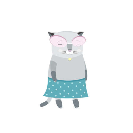 Illustration of a Cat Character in Sunglasses and Skirtのイラスト素材